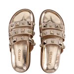 Sandália Sandalia Papete Cecilia Sola Baixa Tiras com Piramide Dourado