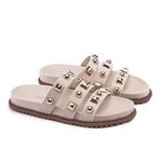 Sandália Sandalia Papete Cecilia Sola Baixa Tiras com Piramide Off-White