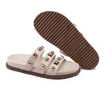 Sandália Sandalia Papete Cecilia Sola Baixa Tiras com Piramide Off-White