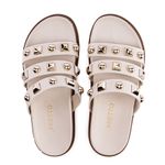 Sandália Sandalia Papete Cecilia Sola Baixa Tiras com Piramide Off-White