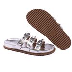 Sandália Sandalia Papete Cecilia Sola Baixa Tiras com Piramide Prata