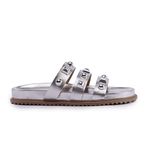 Sandália Sandalia Papete Cecilia Sola Baixa Tiras com Piramide Prata