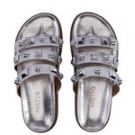 Sandália Sandalia Papete Cecilia Sola Baixa Tiras com Piramide Prata
