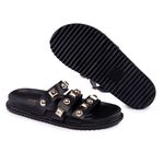 Sandália Sandalia Papete Cecilia Sola Baixa Tiras com Piramide Preto