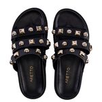 Sandália Sandalia Papete Cecilia Sola Baixa Tiras com Piramide Preto