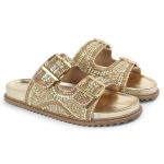 Sandália Feminina com Pedraria e Brilhos Dourado