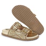 Sandália Feminina com Pedraria e Brilhos Dourado