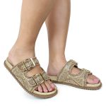 Sandália Feminina com Pedraria e Brilhos Dourado