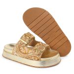 Sandália Feminina Sola Alta com Pedraria Dourado