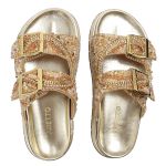 Sandália Feminina Sola Alta com Pedraria Dourado