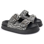 Sandália Feminina Sola Alta com Pedraria Preto