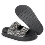 Sandália Feminina Sola Alta com Pedraria Preto