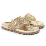 Rasteirinha Feminina com Pedraria e Brilho Dourado