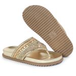 Rasteirinha Feminina com Pedraria e Brilho Dourado