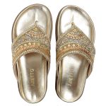 Rasteirinha Feminina com Pedraria e Brilho Dourado