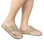 Rasteirinha Feminina com Pedraria e Brilho Dourado