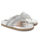 Rasteirinha Feminina com Pedraria e Brilho Prata