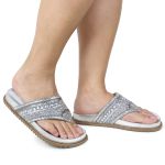 Rasteirinha Feminina com Pedraria e Brilho Prata