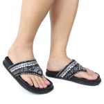 Rasteirinha Feminina com Pedraria e Brilho Preto