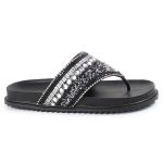 Rasteirinha Feminina com Pedraria e Brilho Preto