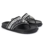 Rasteirinha Feminina com Pedraria e Brilho Preto