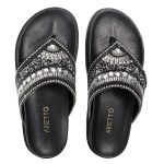 Rasteirinha Feminina com Pedraria e Brilho Preto