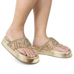 Rasteirinha sola Alta com Pedraria e Brilho Dourado