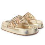 Rasteirinha sola Alta com Pedraria e Brilho Dourado