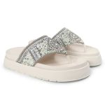 Rasteirinha sola Alta com Pedraria e Brilho Prata