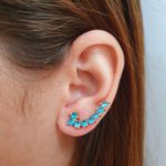 Brinco Ear Cuff Zircônia Dourado Azul 