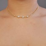 Colar Choker Folheado A Ouro 18K Zircônia Pérolas 