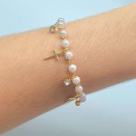 Pulseira Folheada A Ouro 18K Cruz e Pérolas 