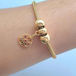 Pulseira Cilindral Folheada A Ouro 18K Flor Colorida 