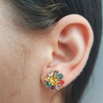 Brinco Zircônia Florzinha Dourada Colorida