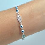 Pulseira Folheada A Prata 925 Olho Grego e Navete 