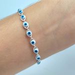 Pulseira Folheada A Prata 925 Olho Grego Branco 