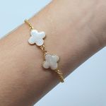 Pulseira Folheada A Ouro 18K Trevo Esmaltado Branco 