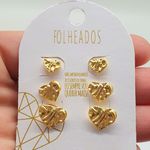 Kit De Brincos Folheados a Ouro 18K Coração Chapeado 