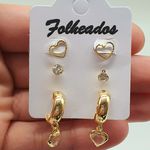 Kit De Brincos Folheados a Ouro 18K Coração 