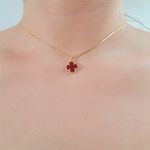 Colar Folheado a Ouro 18K Trevo Vermelho 