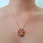 Colar Folheado a Ouro 18K Com Zircônia Cravejada Ave Maria Colorida 