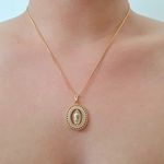 Colar Folheado a Ouro 18K Com Zircônia Cravejada Ave Maria 