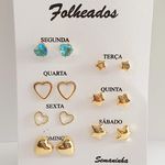 Kit De Brincos Semaninha Folheados a Ouro 18K Coração e Estrela 