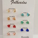 Kit De Brincos Semaninha Folheados a Ouro 18K Coração Colorido 