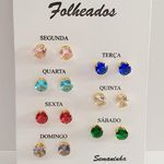 Kit De Brincos Semaninha Folheados a Ouro 18K Pontos De Luz Coloridos 