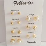 Kit De Brincos Semaninha Folheados a Ouro 18K Pérolas e Esferas 