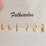 Kit De Mini Argolas Folheadas a Ouro 18K Retangular 