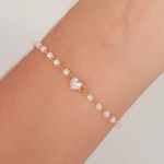 Pulseira Folheada A Ouro 18K Pérolas e Coração 