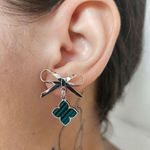 Brinco Trevo Prata Verde 