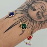 Pulseira Trevo Dourado Colorido 